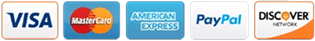 Visa, Mastercard, Amex, PayPal, Discover
